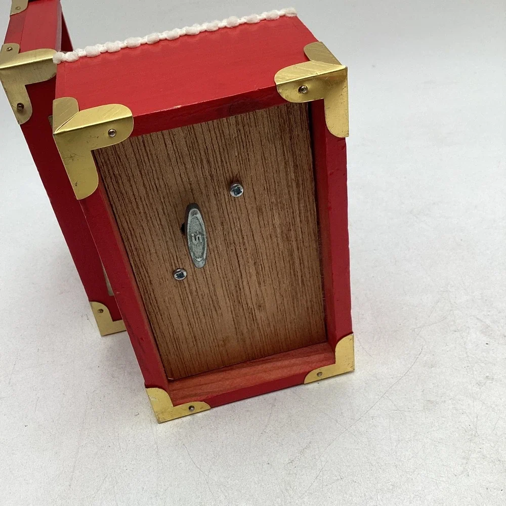 Vintage Christmas Toy Shop Musical Jewelry Box Red Wood Trunk Rocking Horse